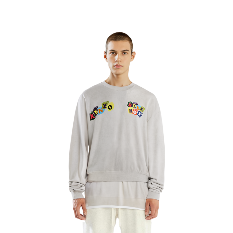 Shop KENZO SS23 Logo Print Crewneck Long Sleeve Sweatshirt Men Light Grey FD55SW4634MF-93