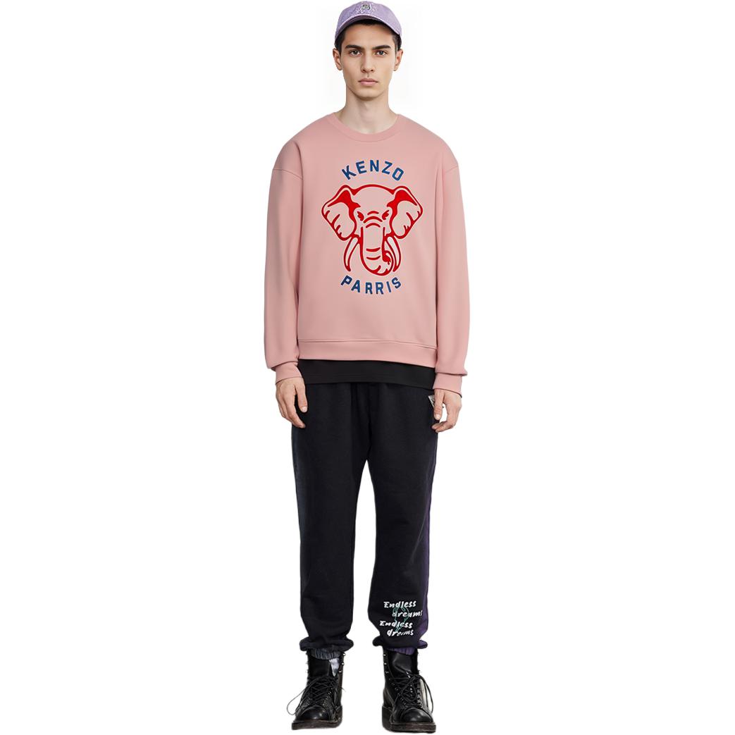 Shop KENZO 男士粉色大象标志印花长袖卫衣 SS23款式 FD62SW0934MF-34