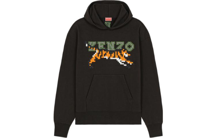 KENZO SS23 Pixel Logo Tiger Graphic Hoodie Unisex Black FD55SW5014ME-99J