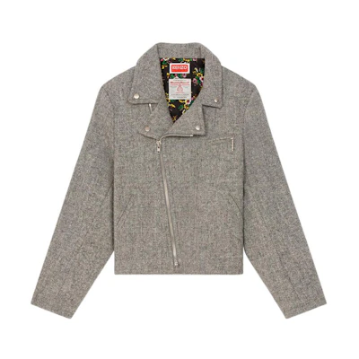 KENZO SS23 Plain Tweed Zip Jacket Men’s Light Gray FC65BL3009OG-96