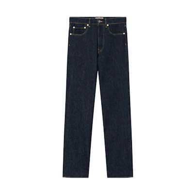 KENZO SS23 Solid Color Logo Patch Straight-Leg Jeans Men Blue. FD55DP3316B1-DM
