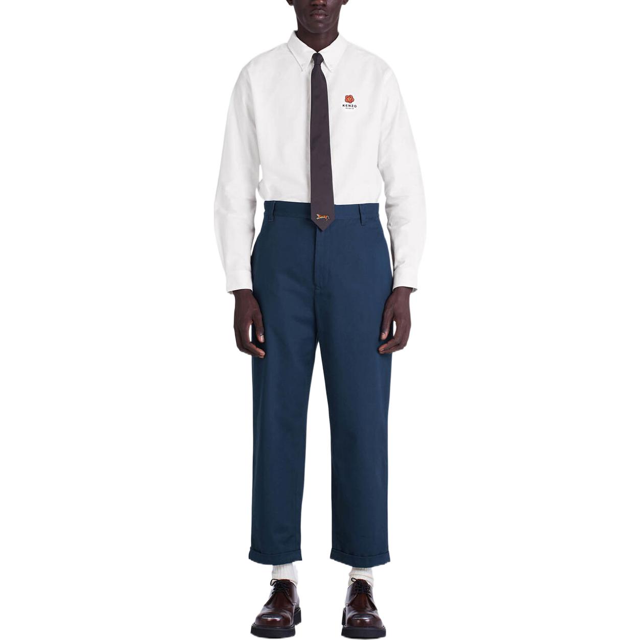 Shop KENZO SS23 Solid Logo Embroidered Straight-Leg Casual Pants Navy FC65PA2059RL-77