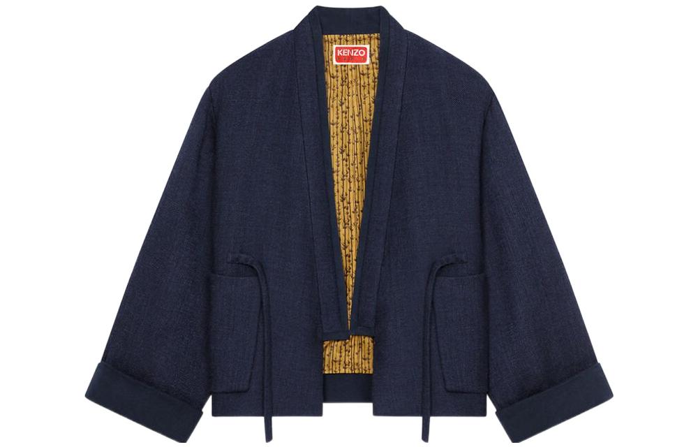 KENZO SS23 Solid V-Neck Drawstring Long-Sleeve Jacket Deep Blue FC65MA1409OB-77