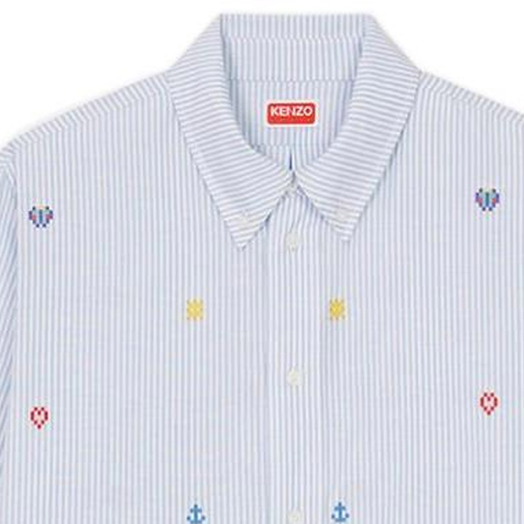 Shop KENZO SS23 ストライプ オールオーバープリント 長袖シャツ ユニセックス ブルー FD55CH4109LJ-63