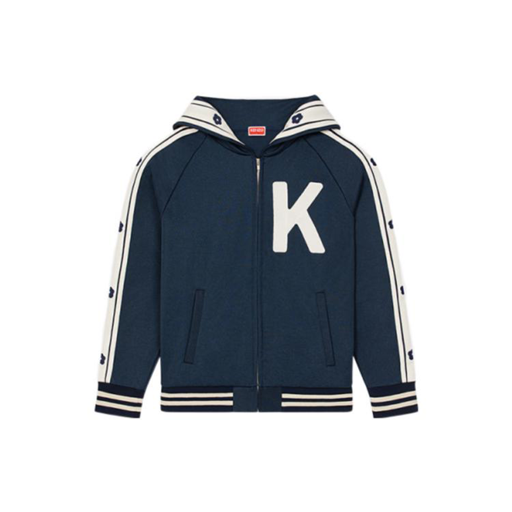 KENZO SS23 Striped Print Single-Breasted Hooded Jacket Midnight Blue Men’s FD55SW4654IE-77