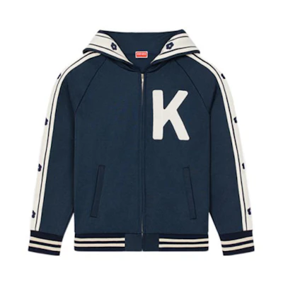 KENZO SS23 Striped Print Single-Breasted Hooded Jacket Midnight Blue Men’s FD55SW4654IE-77