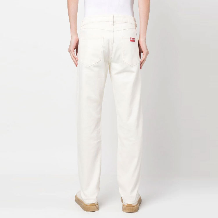 Shop KENZO SS23 White High-Waisted Straight-Leg Casual Pants Men FD55DP1016D2-WB