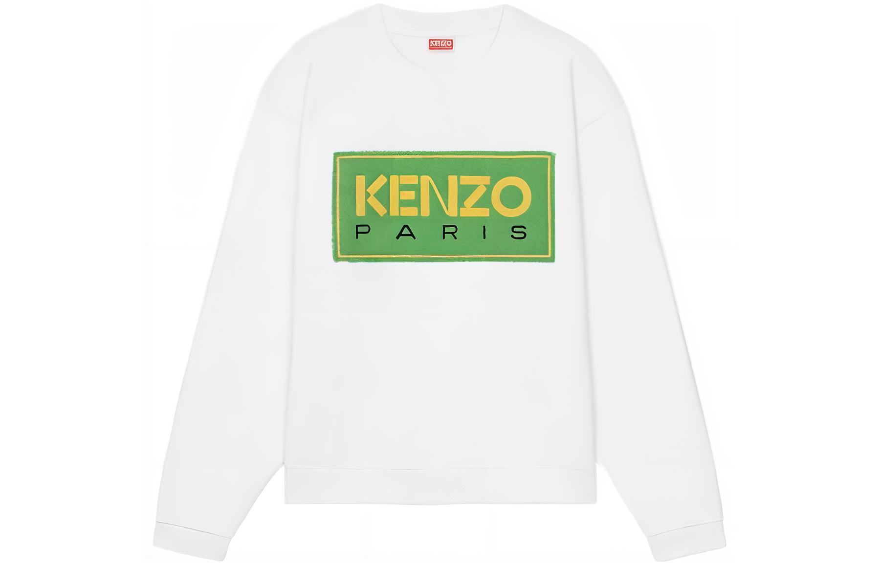 KENZO SS23 White Logo Patch Crewneck Pullover Sweatshirt FD55SW4474ME-01