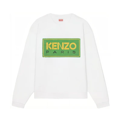 KENZO SS23 White Logo Patch Crewneck Pullover Sweatshirt FD55SW4474ME-01