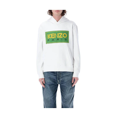 KENZO SS23 White Logo Patch Hoodie Long Sleeve Casual Sweatshirt FD55SW4484ME-01