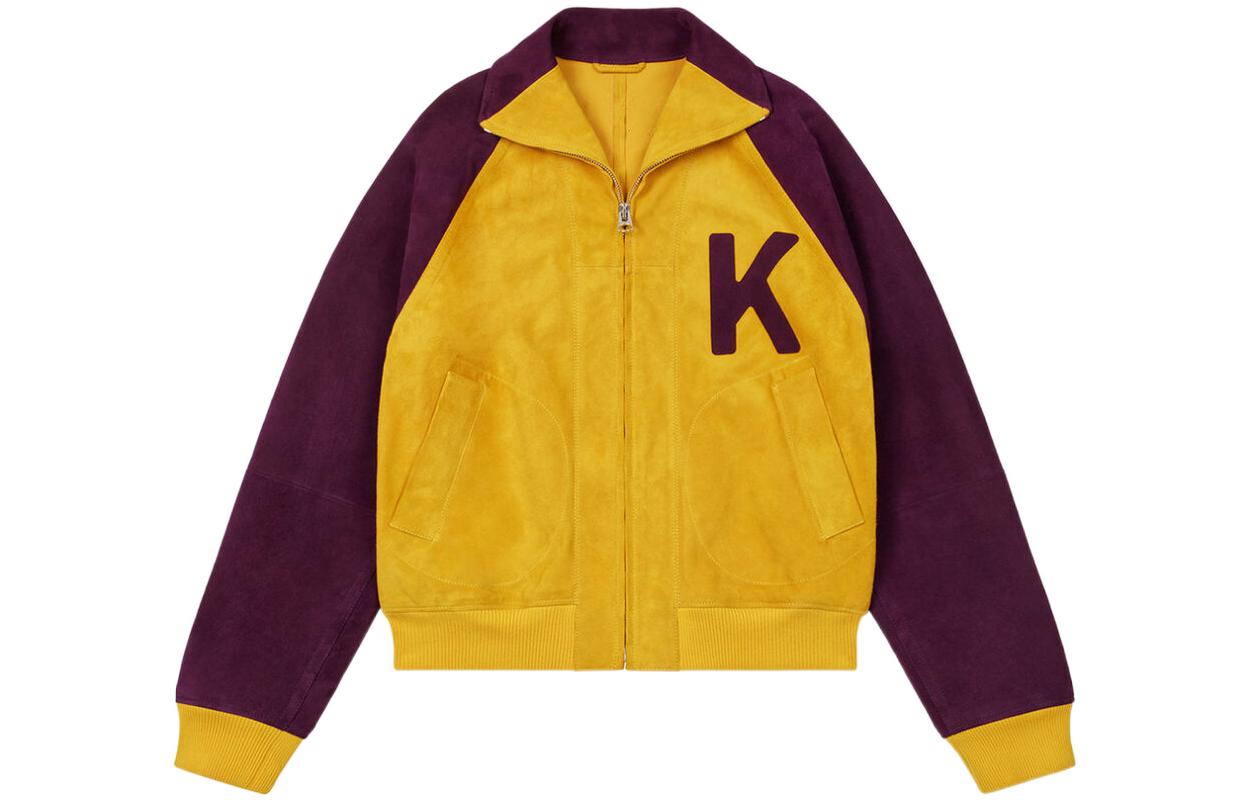 KENZO SS23 Yellow Elephant Print Suede Zip-Up Jacket for Men FD55LB1410AD-40