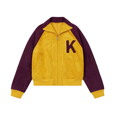 KENZO SS23 Yellow Elephant Print Suede Zip-Up Jacket for Men FD55LB1410AD-40