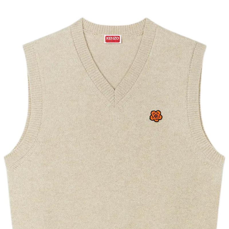 Shop KENZO SS24  Beige Floral Embroidery V-Neck Sleeveless Pullover Vest FE65PU4863LC-11
