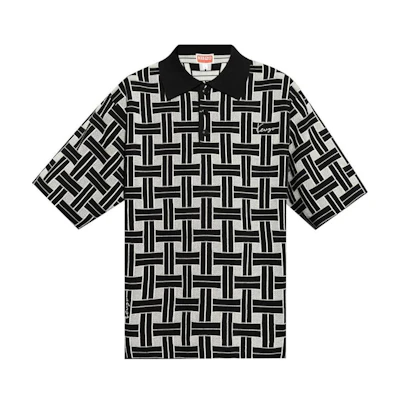 KENZO SS24 Black Checkered Button-Up Short Sleeve Polo Shirt. FE65PU4783CA-99J