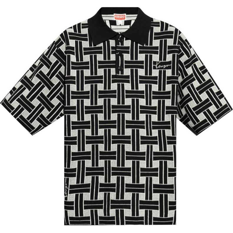 Order KENZO SS24  Black Checkered Button-Up Short Sleeve Polo Shirt. FE65PU4783CA-99J