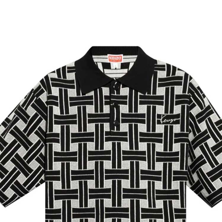 Sizing KENZO SS24  Black Checkered Button-Up Short Sleeve Polo Shirt. FE65PU4783CA-99J