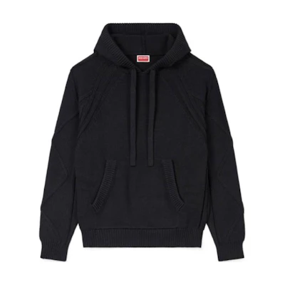 KENZO SS24 Black Chunky Knit Hoodie Sweater. FE65PU4823CF-99J