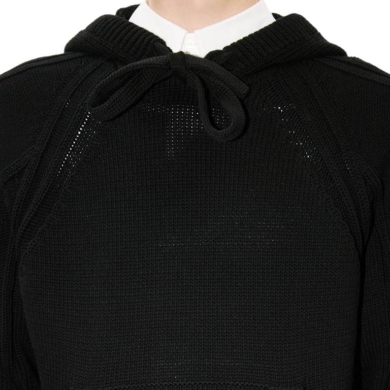 Details for KENZO SS24  Black Chunky Knit Hoodie Sweater. FE65PU4823CF-99J
