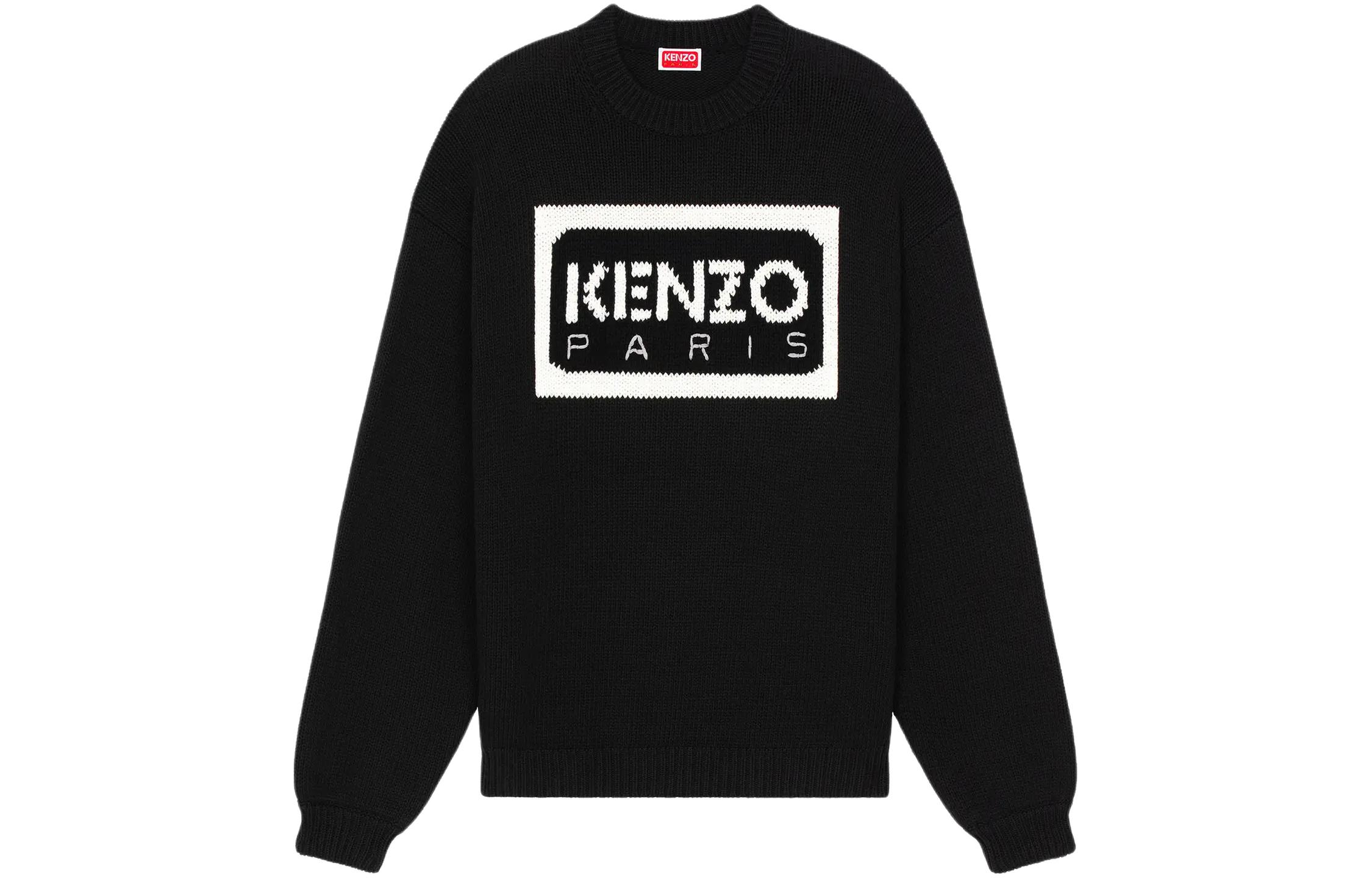 KENZO SS24  Black Crewneck Sweater with Logo Print Long Sleeves. FD55PU3833LA-99