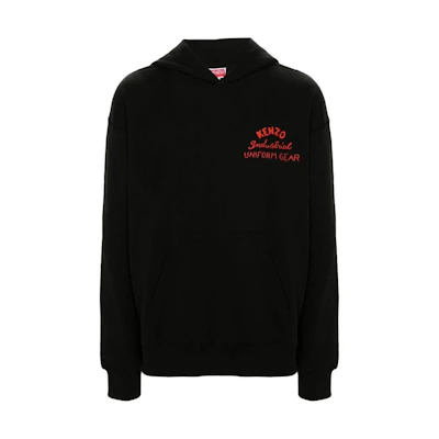 KENZO SS24 Black Embroidered Logo Oversized Hoodie. FE55SW1764MF-99J