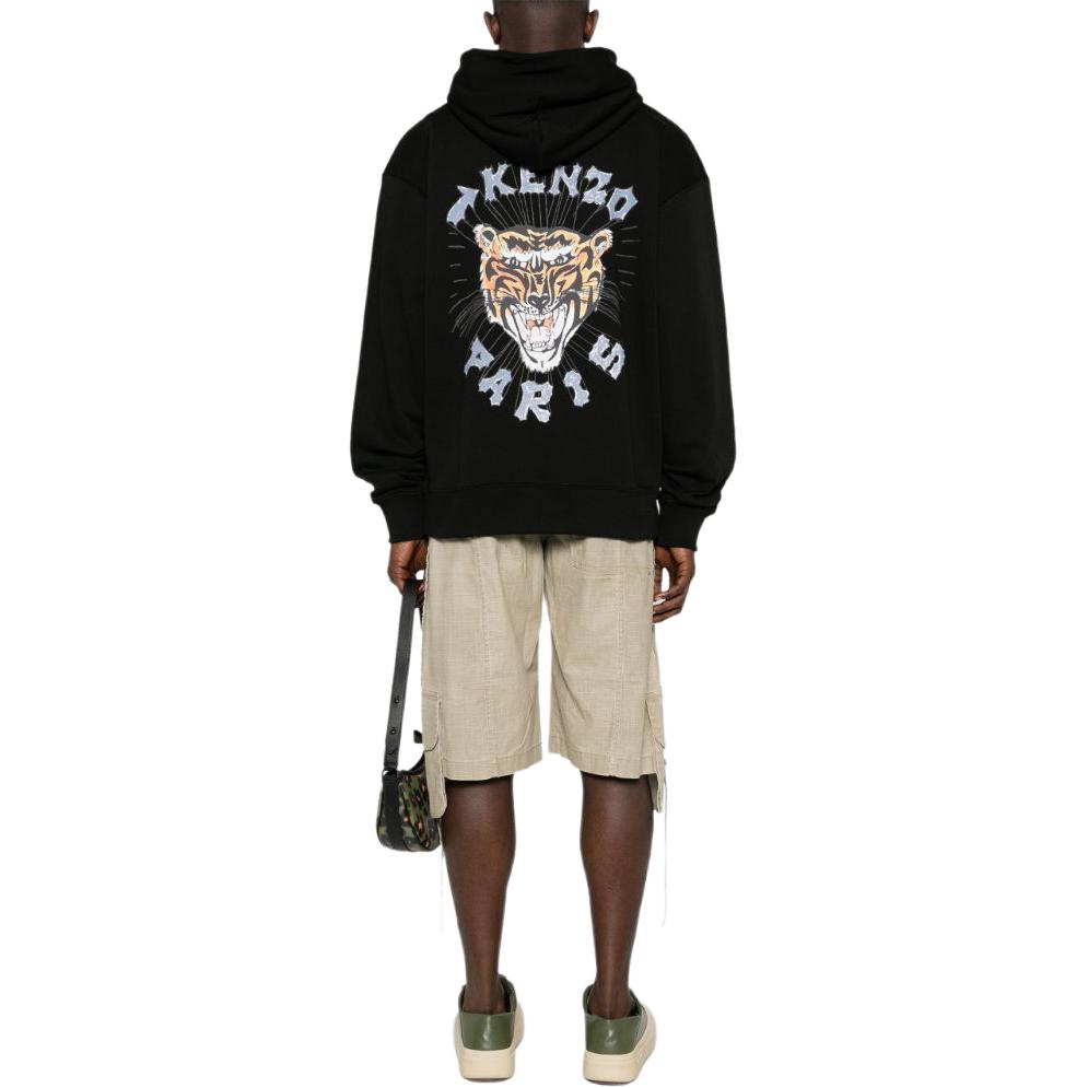 Shop KENZO SS24 黑色刺绣标志宽松连帽卫衣 FE55SW1764MF-99J