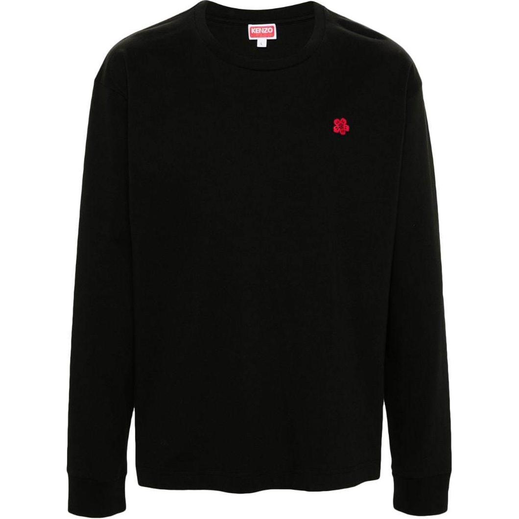 Order KENZO SS24 黑色花卉裝飾長袖圓領T恤 FE65TS4764SG