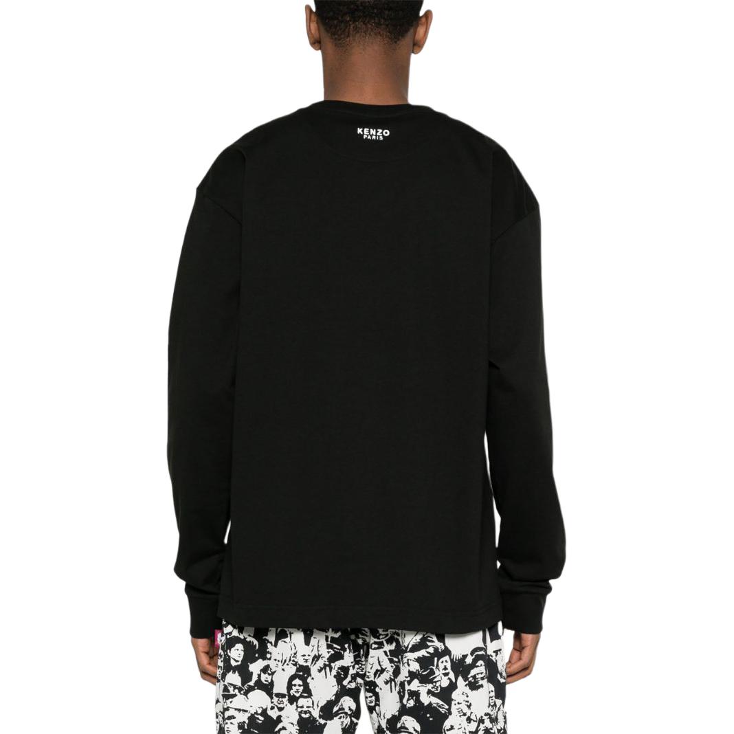 Shop KENZO SS24 黑色花卉裝飾長袖圓領T恤 FE65TS4764SG