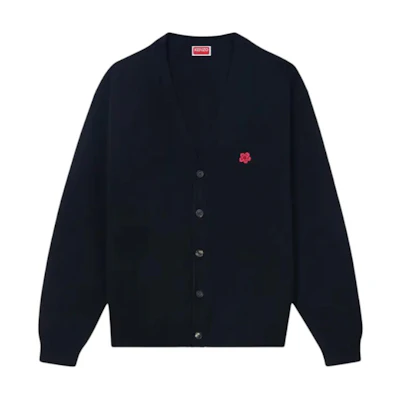 KENZO SS24 Black Floral Embroidered V-Neck Cardigan Sweater. FE65CA4853LC-99J