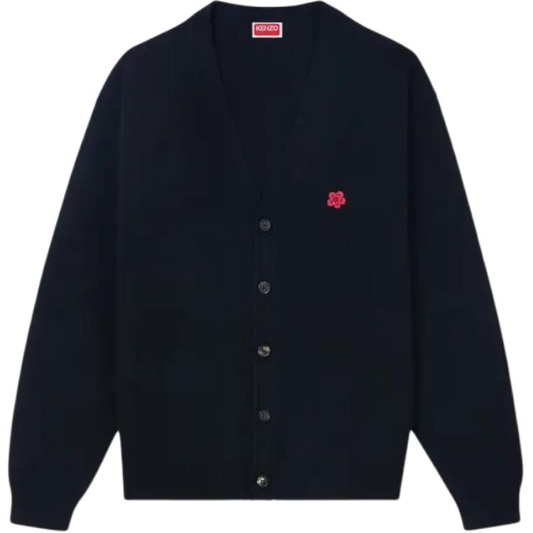 Order KENZO SS24 Cardigan Negro con Bordado Floral en Cuello en V. FE65CA4853LC-99J