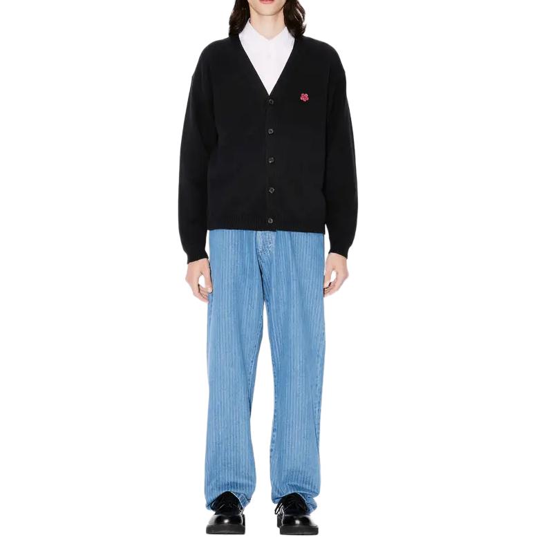 Shop KENZO SS24 Cardigan Negro con Bordado Floral en Cuello en V. FE65CA4853LC-99J