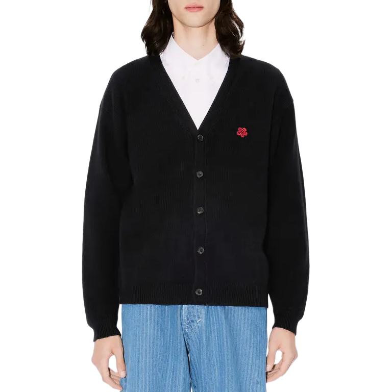 Purchase KENZO SS24 Cardigan Negro con Bordado Floral en Cuello en V. FE65CA4853LC-99J