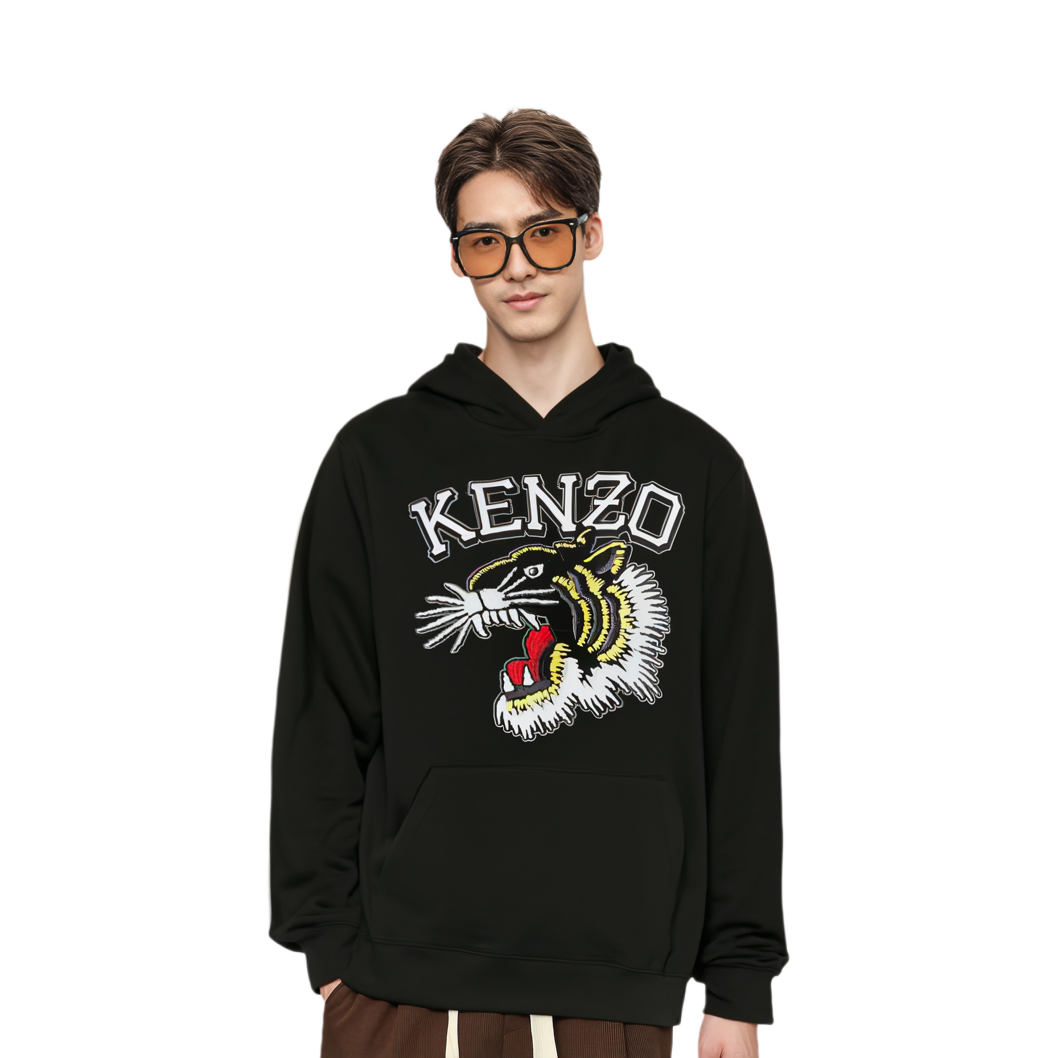 Shop KENZO SS24  Black Graphic Print Oversized Pullover Hoodie. FE55SW1864MF-99J