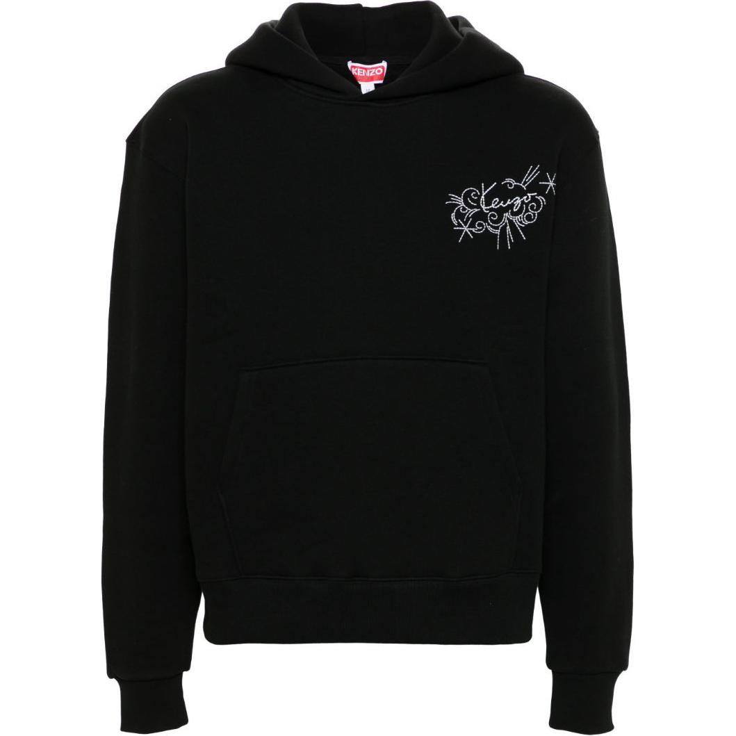 KENZO SS24  Black Hoodie with Embroidered Letter Logo. FE65SW2194MB-99J