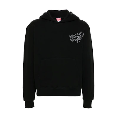 KENZO SS24 Black Hoodie with Embroidered Letter Logo. FE65SW2194MB-99J