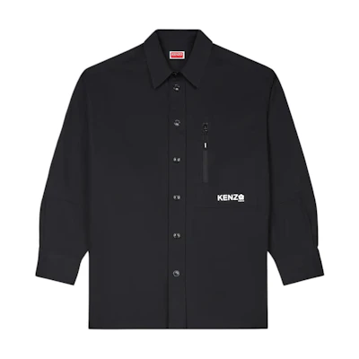KENZO SS24 Black Letter Print Button-Up Long Sleeve Shirt. FE65CH5059LP-99