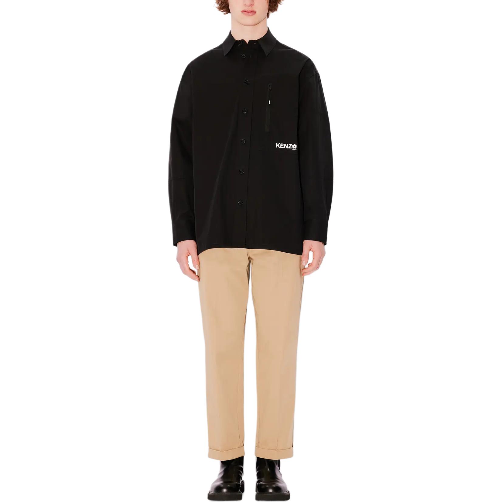 Shop 겐조 SS24 블랙 레터 프린트 버튼업 긴팔 셔츠. FE65CH5059LP-99