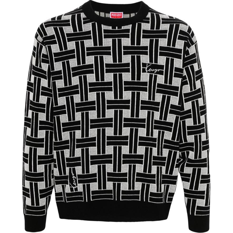KENZO SS24  Black Logo Jacquard Embroidered Knit Sweater FE65PU4793CA