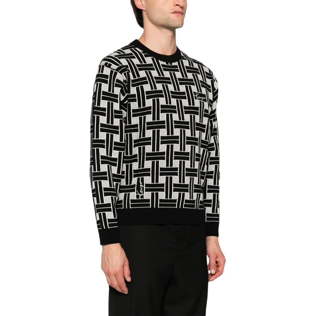 Purchase KENZO SS24  Black Logo Jacquard Embroidered Knit Sweater FE65PU4793CA