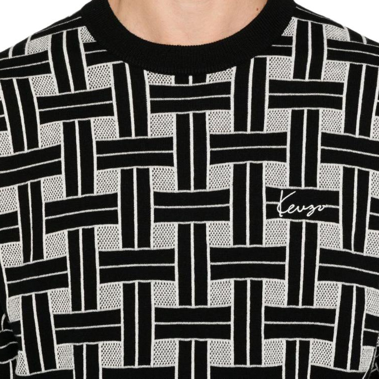 Details for KENZO SS24  Black Logo Jacquard Embroidered Knit Sweater FE65PU4793CA