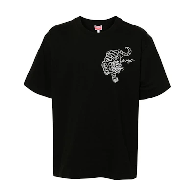 KENZO SS24 Black Loose Fit Tiger Embroidered Crewneck T-Shirt FE65TS2964SI-99J
