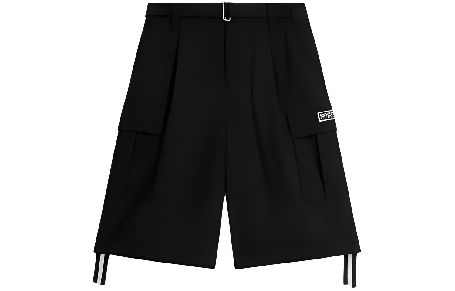 KENZO SS24  Black Relaxed Fit Mid-Rise Letter Patch Shorts. FE55SH2369GE-99