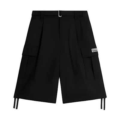 KENZO SS24 Black Relaxed Fit Mid-Rise Letter Patch Shorts. FE55SH2369GE-99