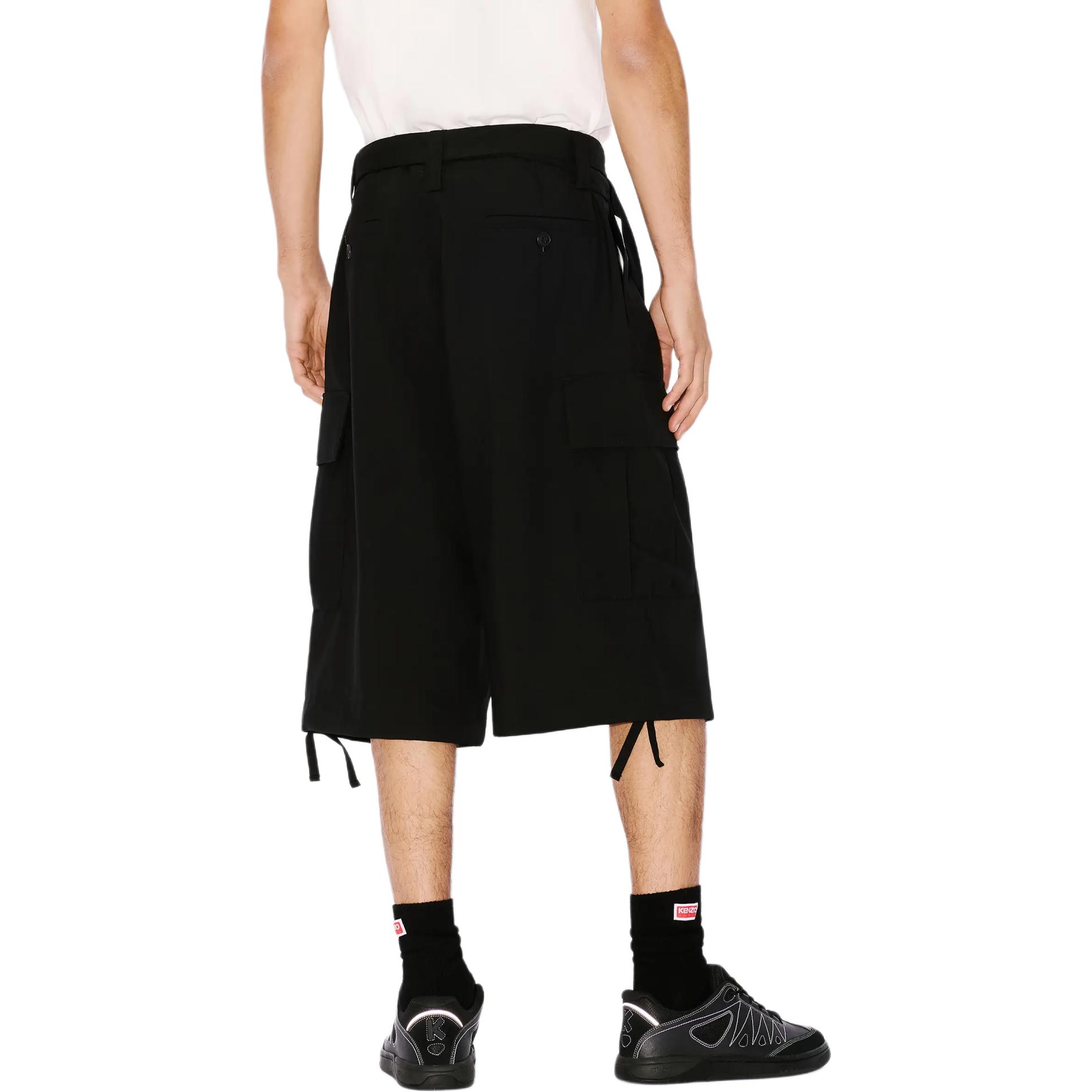 Purchase KENZO SS24  Black Relaxed Fit Mid-Rise Letter Patch Shorts. FE55SH2369GE-99