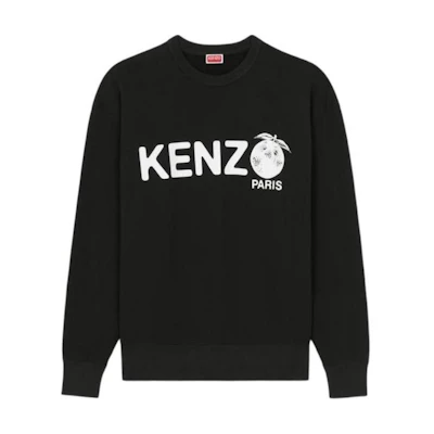 KENZO SS24 Black Ribbed Crewneck Sweatshirt with Letter Print. FE55SW1734MG-99J