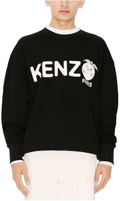 KENZO SS24 黑色羅紋圓領字母印花長袖上衣。 FE55SW1734MG-99J Shop KENZO SS24 黑色羅紋圓領字母印花長袖上衣。 FE55SW1734MG-99J