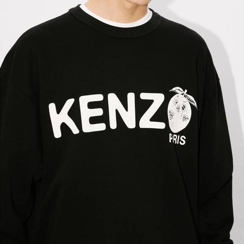 Sizing KENZO SS24 黑色羅紋圓領字母印花長袖上衣。 FE55SW1734MG-99J
