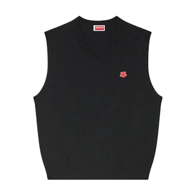 KENZO SS24 Black Sleeveless V-Neck Floral Embroidered Vest. FE65PU4863LC-99J