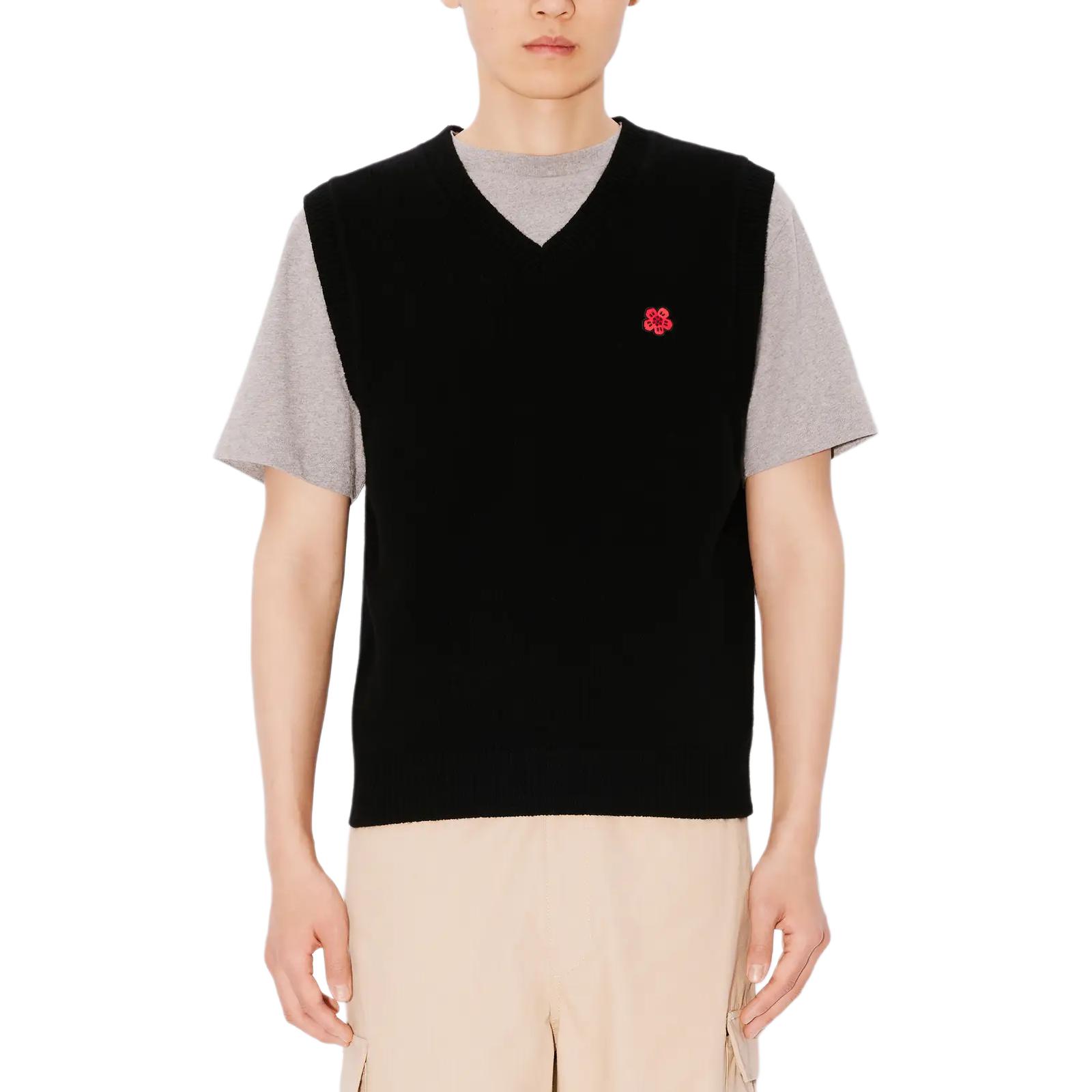 Purchase KENZO SS24  Black Sleeveless V-Neck Floral Embroidered Vest. FE65PU4863LC-99J