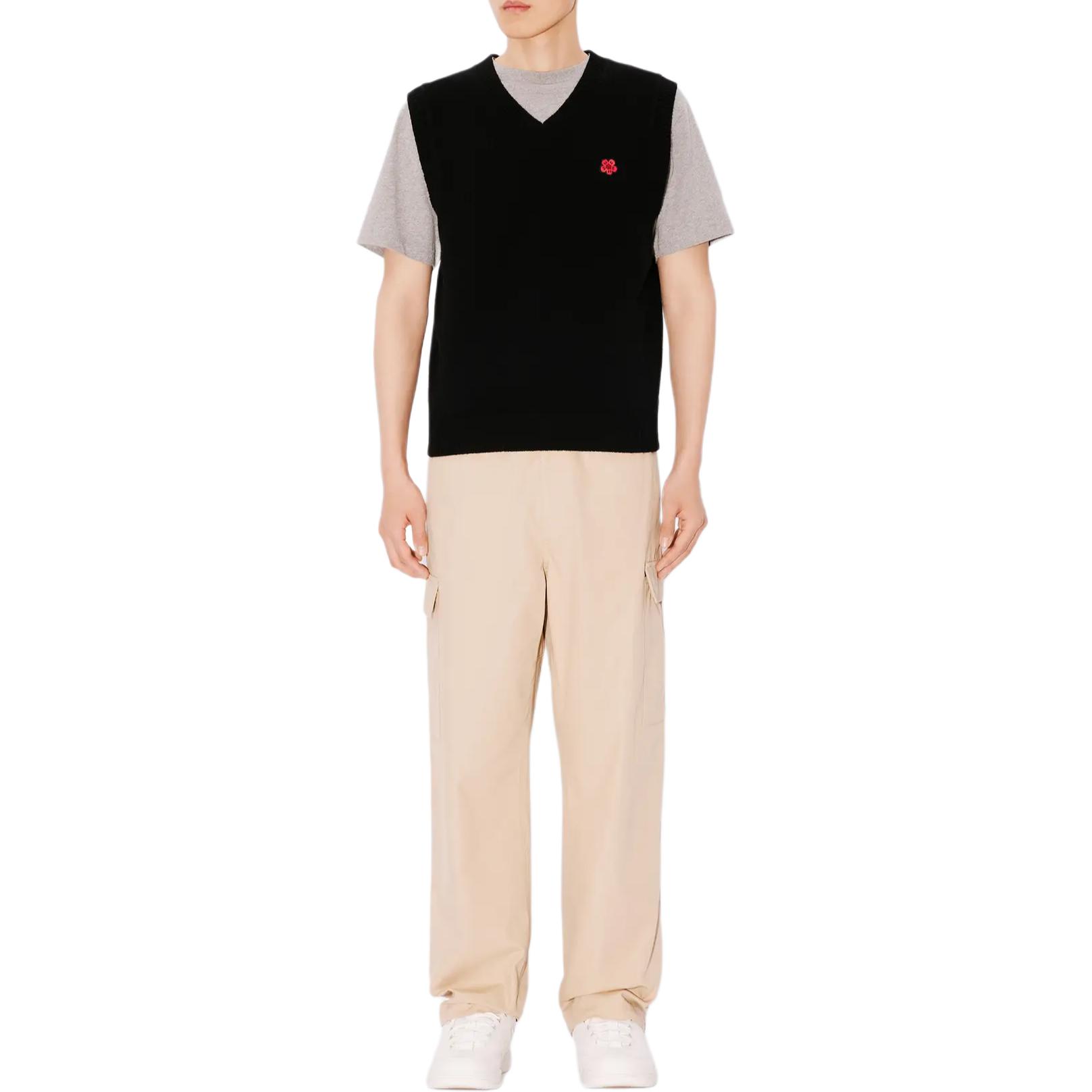 Details for KENZO SS24  Black Sleeveless V-Neck Floral Embroidered Vest. FE65PU4863LC-99J