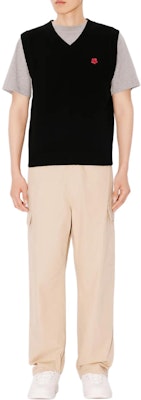 KENZO SS24 Black Sleeveless V-Neck Floral Embroidered Vest. FE65PU4863LC-99J Details for KENZO SS24 Black Sleeveless V-Neck Floral Embroidered Vest. FE65PU4863LC-99J